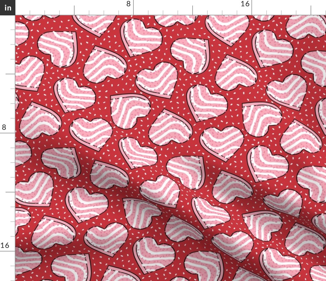 Pink Heart Valentine Cakes Red Background - Medium Scale