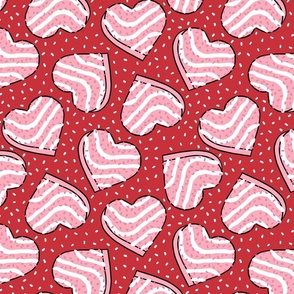 Pink Heart Valentine Cakes Red Background - large Scale