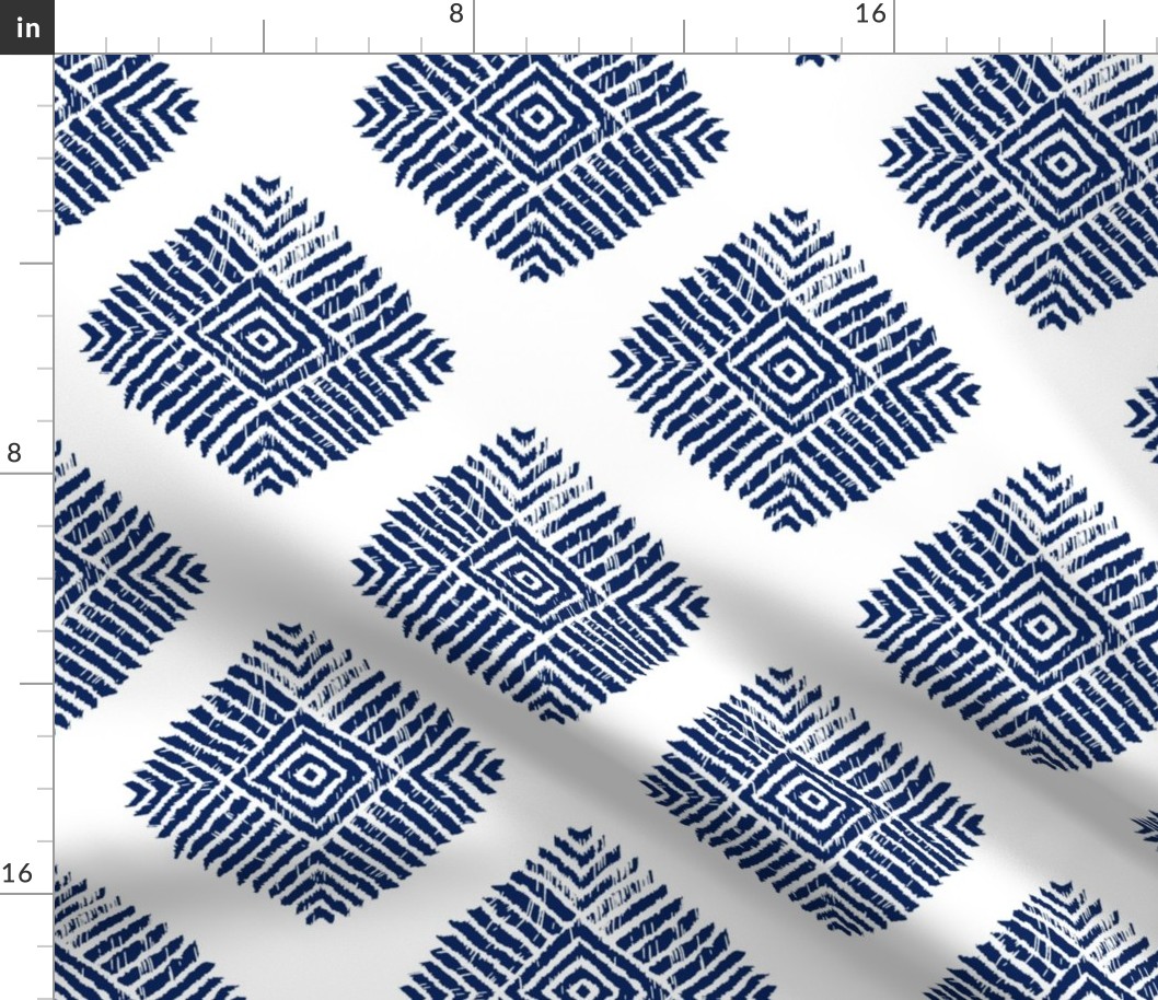 Tribal Ikat Diamonds in Navy Blue and White
