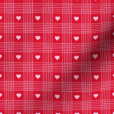 Valentine Heart Plaid Pink on Red - Extra Small Scale