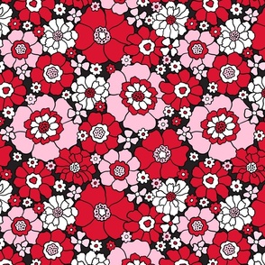 Bright Red and Pink Valentine Floral - Large Scale
