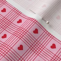 Valentine Heart Plaid Red on Pink Background - XS Scale