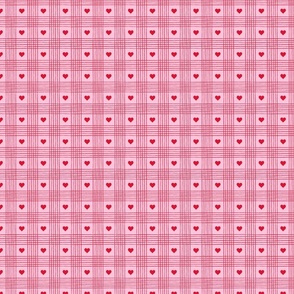 Valentine Heart Plaid Red on Pink Background - XS Scale