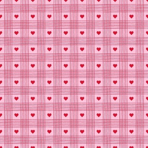 Valentine Heart Plaid Red on Pink Background - Small Scale