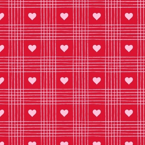 Valentine Heart Plaid Pink on Red - Large Scale