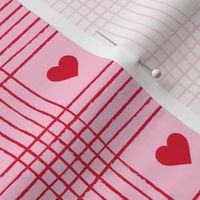 Valentine Heart Plaid Red on Pink Background - Medium Scale