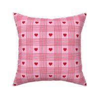 Valentine Heart Plaid Red on Pink Background - Medium Scale