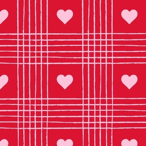 Valentine Heart Plaid Pink on Red - XL Scale