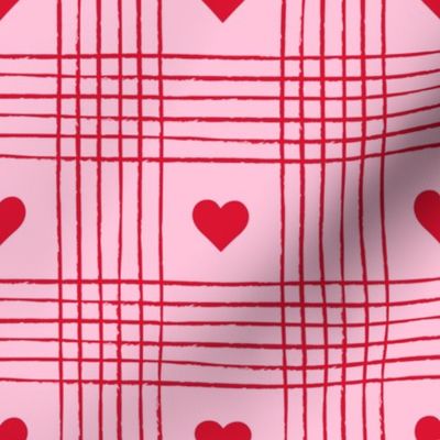 Valentine Heart Plaid Red on Pink Background - Large Scale