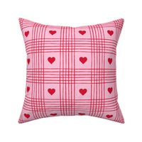 Valentine Heart Plaid Red on Pink Background - Large Scale