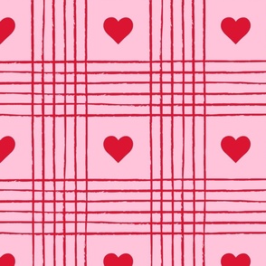 Valentine Heart Plaid Red on Pink Background - XL Scale
