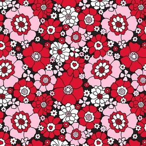 Bright Red and Pink Valentine Floral Rotated - Large Scale