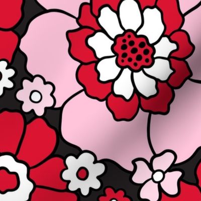 Bright Red and Pink Valentine Floral Rotated - XL Scale