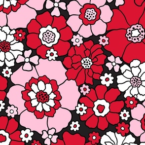 Bright Red and Pink Valentine Floral Rotated - XL Scale