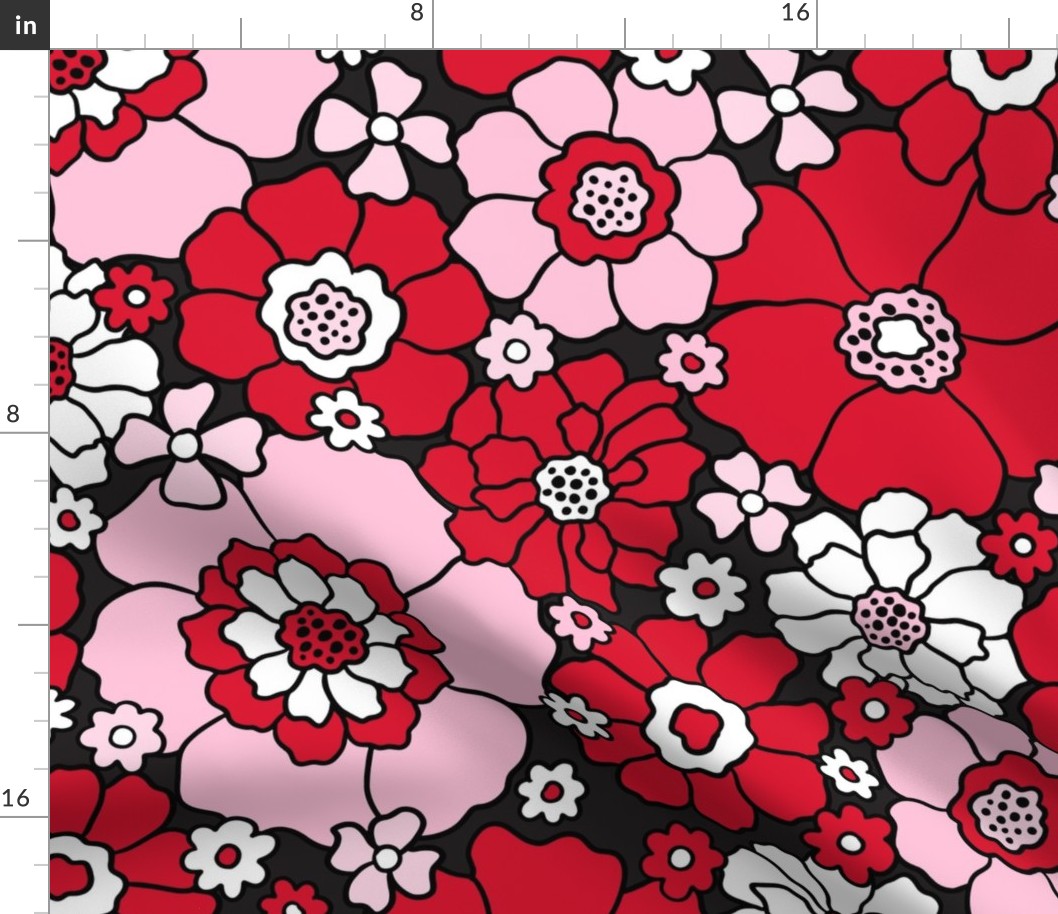 Bright Red and Pink Valentine Floral Rotated - XL Scale