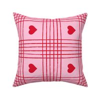 Valentine Heart Plaid Red on Pink Background Rotated - XL Scale
