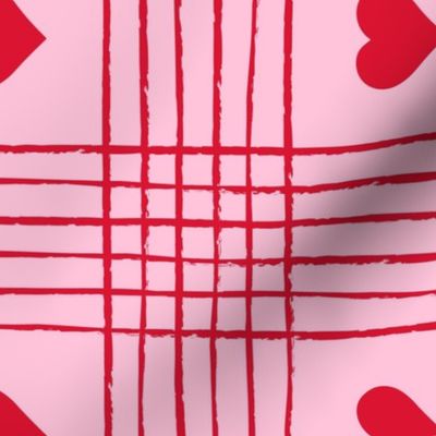 Valentine Heart Plaid Red on Pink Background Rotated - XL Scale