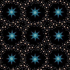 Otherworldly geometric stars and dots - blues on black - coordinate for Otherworldly Botanicals - large