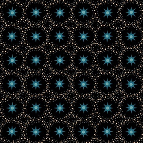 Otherworldly geometric stars and dots - blues on black - coordinate for Otherworldly Botanicals - medium