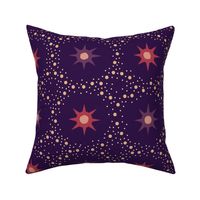 Otherworldly geometric stars and dots - red and purple on royal purple - coordinate for Otherworldly Botanicals - large