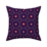 Otherworldly geometric stars and dots - red and purple on royal purple - coordinate for Otherworldly Botanicals - medium
