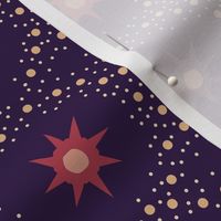 Otherworldly geometric stars and dots - red and purple on royal purple - coordinate for Otherworldly Botanicals - medium