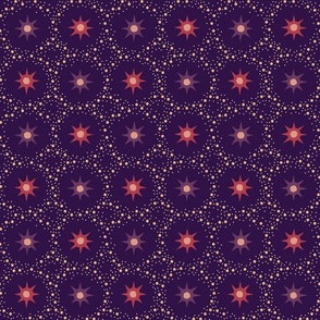 Otherworldly geometric stars and dots - red and purple on royal purple - coordinate for Otherworldly Botanicals - medium