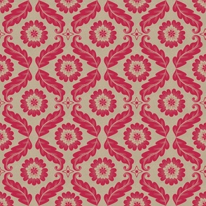 Chinoiserie Floral Damask in Viva Magenta and Pale Khaki