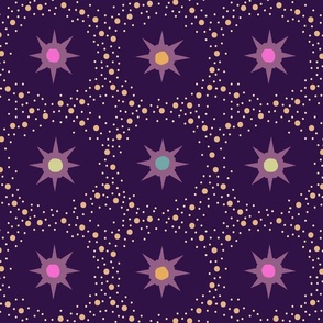 Otherworldly geometric stars and dots - purples and pinks on royal purple - coordinate for Otherworldly Botanicals - large