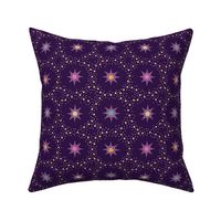 Otherworldly geometric stars and dots - purples and pinks on royal purple - coordinate for Otherworldly Botanicals - medium