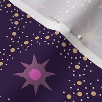 Otherworldly geometric stars and dots - purples and pinks on royal purple - coordinate for Otherworldly Botanicals - medium