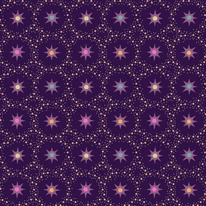 Otherworldly geometric stars and dots - purples and pinks on royal purple - coordinate for Otherworldly Botanicals - medium