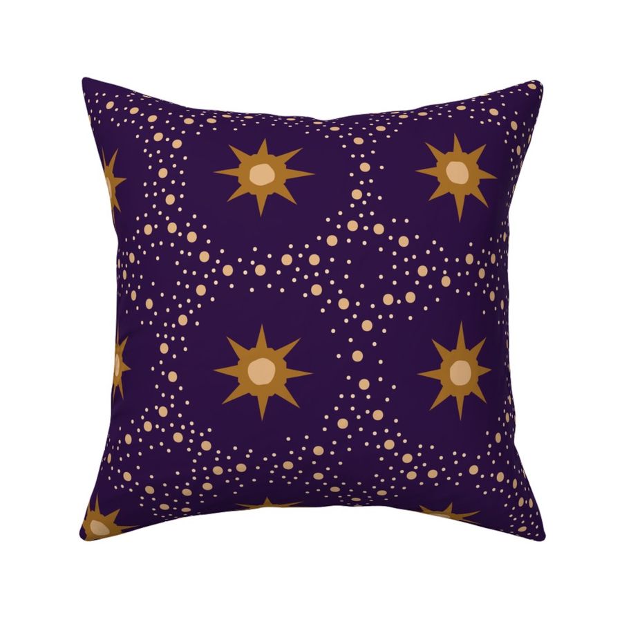 Otherworldly geometric stars and dots - ochre yellow on royal purple - coordinate for Otherworldly Botanicals - large