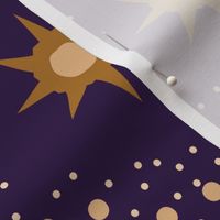 Otherworldly geometric stars and dots - ochre yellow on royal purple - coordinate for Otherworldly Botanicals - large