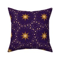 Otherworldly geometric stars and dots - ochre yellow on royal purple - coordinate for Otherworldly Botanicals - large