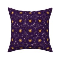 Otherworldly geometric stars and dots - ochre yellow on royal purple- coordinate for Otherworldly Botanicals - medium