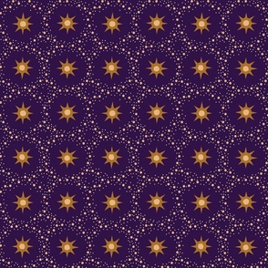 Otherworldly geometric stars and dots - ochre yellow on royal purple- coordinate for Otherworldly Botanicals - medium