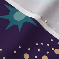 Otherworldly geometric stars and dots - blues on royal purple - coordinate for Otherworldly Botanicals - large