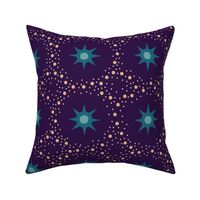 Otherworldly geometric stars and dots - blues on royal purple - coordinate for Otherworldly Botanicals - large