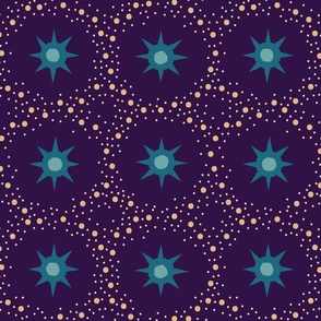 Otherworldly geometric stars and dots - blues on royal purple - coordinate for Otherworldly Botanicals - large