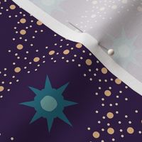 Otherworldly geometric stars and dots - blues on royal purple - coordinate for Otherworldly Botanicals - medium