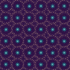 Otherworldly geometric stars and dots - blues on royal purple - coordinate for Otherworldly Botanicals - medium