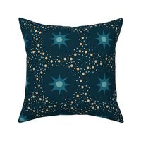 Otherworldly geometric stars and dots - blues on dark teal - coordinate for Otherworldly Botanicals - large