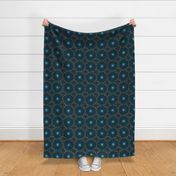 Otherworldly geometric stars and dots - blues on dark teal - coordinate for Otherworldly Botanicals - large