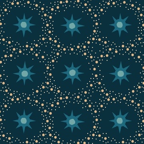 Otherworldly geometric stars and dots - blues on dark teal - coordinate for Otherworldly Botanicals - large