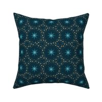 Otherworldly geometric stars and dots - blues on dark teal - coordinate for Otherworldly Botanicals - medium