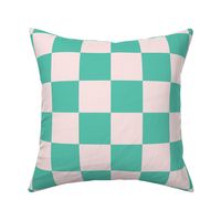 Medium Cross Stitch Green and White Checkerboard on Pink