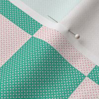 Medium Cross Stitch Green and White Checkerboard on Pink