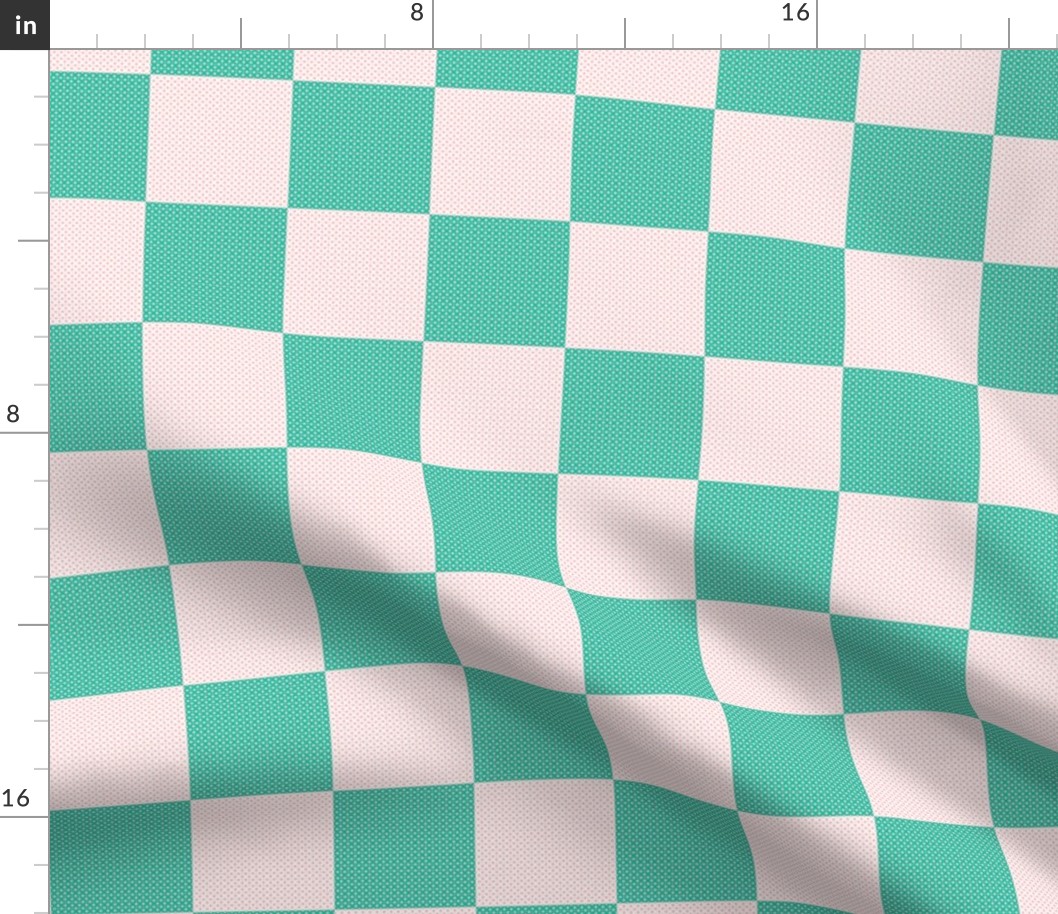 Medium Cross Stitch Green and White Checkerboard on Pink