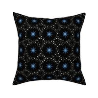 Otherworldly geometric stars and dots - Blue- and cream on black - coordinate for Otherworldly Botanicals - medium